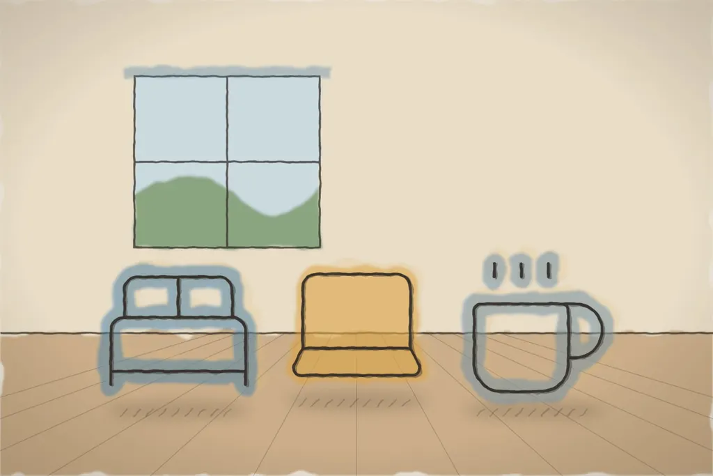 Studio cu birou și chicinetă (ilustrație)