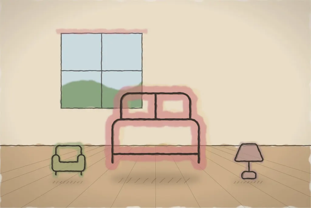 Dormitorul apartamentului cu balcon spre lac (ilustrație)