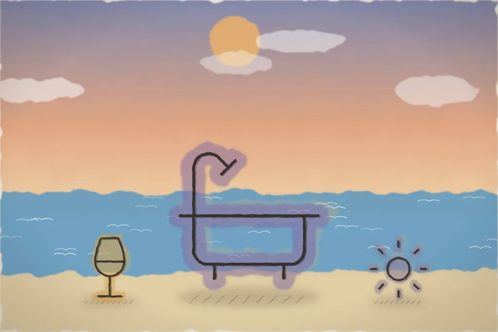 Terasa penthouse-ului, cu jacuzzi și vedere spre mare (ilustrație)